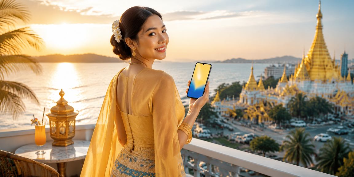 ရန်ကုန် ရှူလေဘုရားနား စမတ်ဖုန်းဖြင့် လုပ်ငန်းဆောင်တာများ ပြုလုပ်နေသော မြန်မာလူငယ်